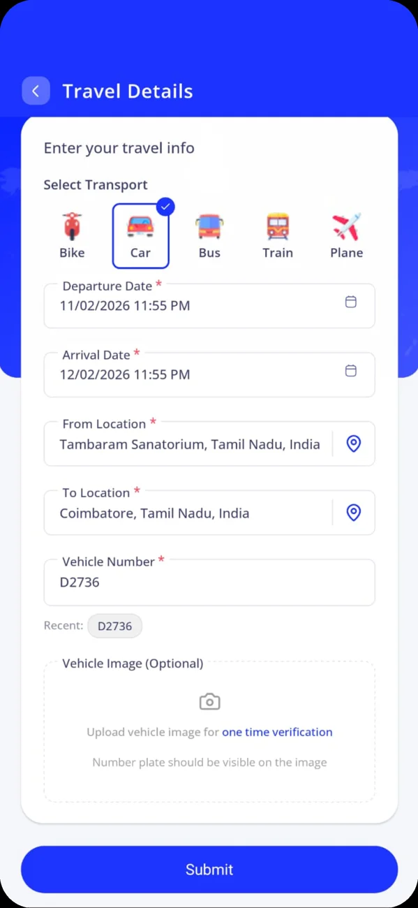Traveler trip creation for road and flight journeys